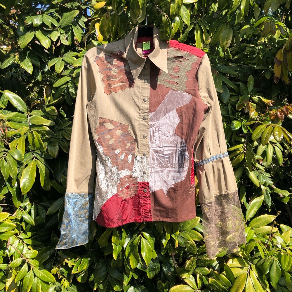 Save the queen patchwork shirt blouse